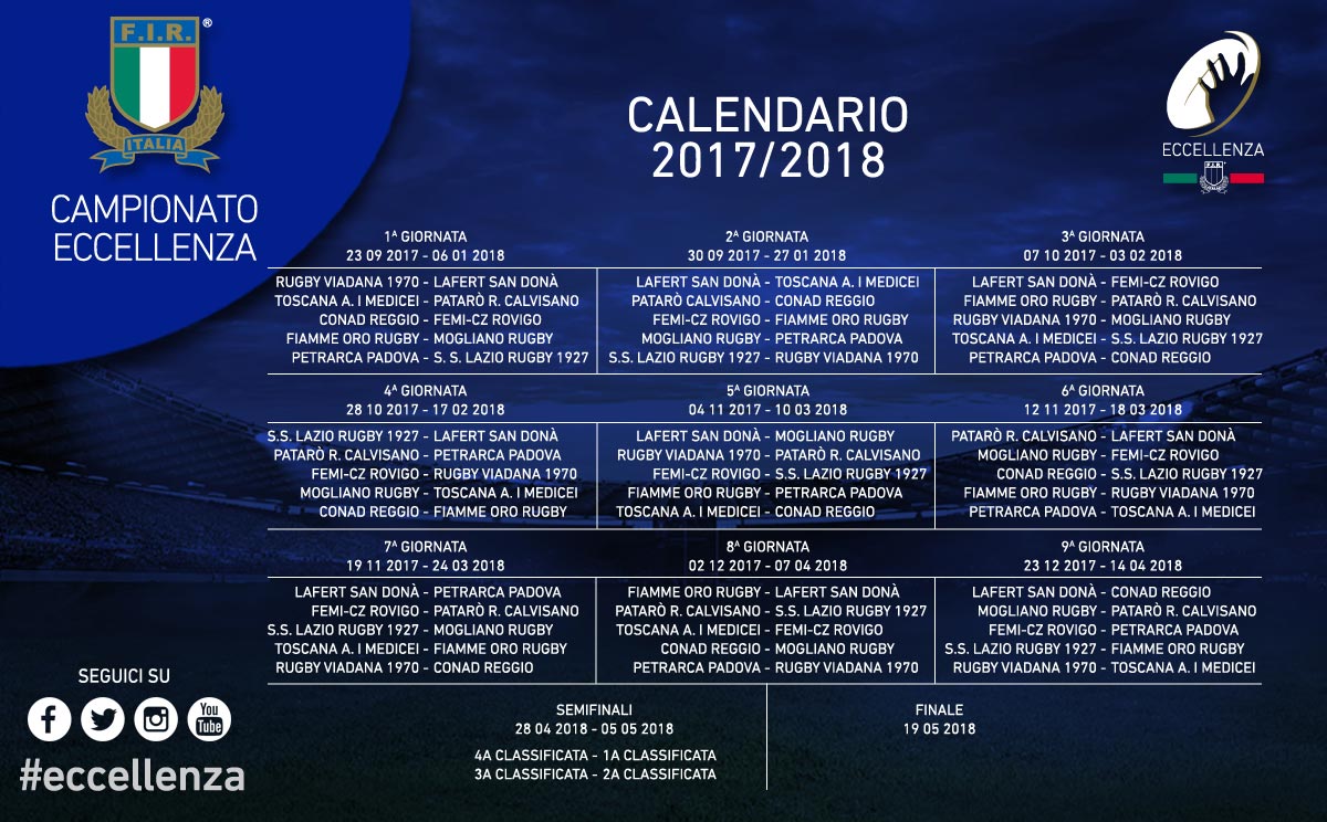 calendario eccellenza rugby 2017-2018